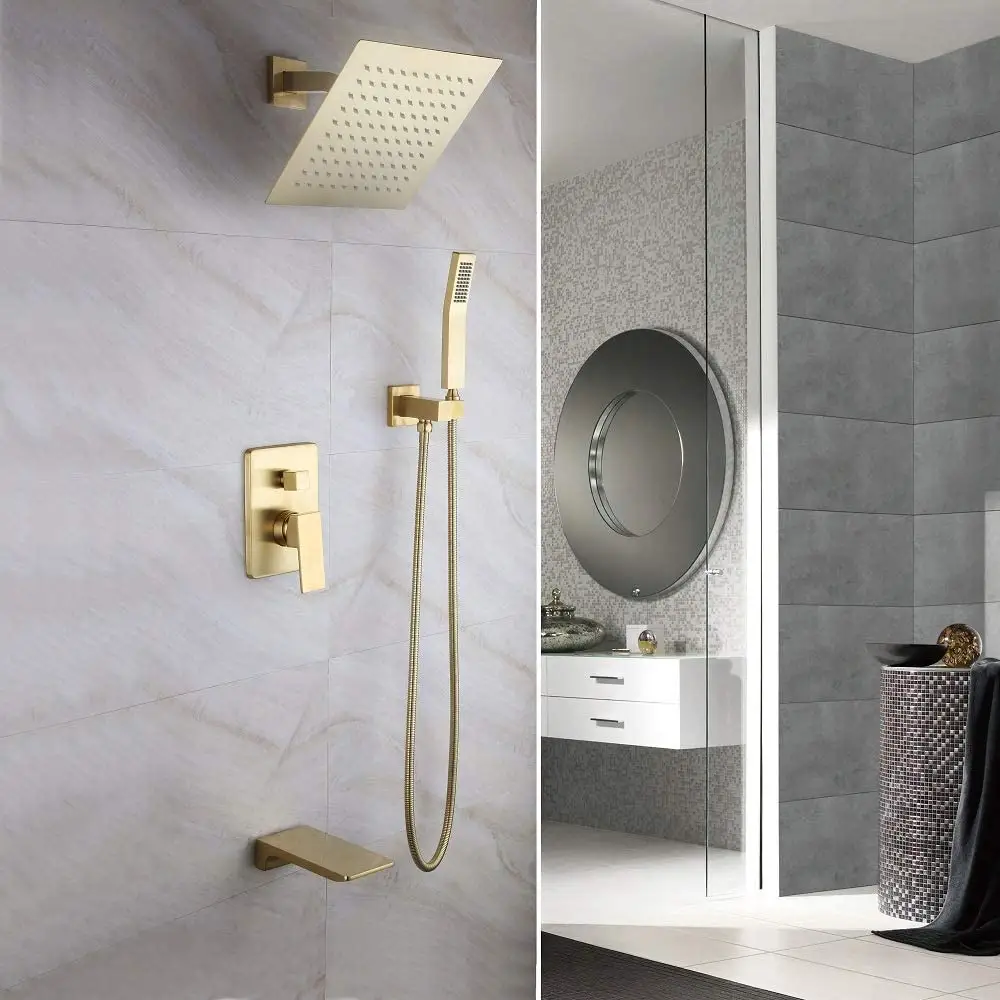 Sistema de ducha de lluvia de alta presión, Kit de molduras de ducha de mano, grifos de ducha de baño modernos con boquilla de bañera de cascada