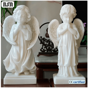 Sculpture <span class=keywords><strong>de</strong></span> chérubin en marbre blanc sculpté à la main BSA, statue d'ange priant en pierre pour la décoration intérieure - Product Image 1