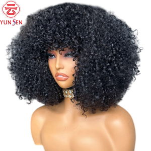 Cheveux humains vierges à 100 %, frisés, avec frange, pour une <span class=keywords><strong>tête</strong></span> entière, noirs, design tendance pour femmes - Product Image 3