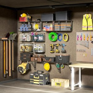 Heavy-Duty Garage Wall <strong>Shelving</strong> with Wire Baskets and Hooks Wall-Mounted <strong>Garden</strong> Tool Storage Home Organization Storage Racks - Product Image 5