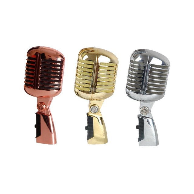 Retro Classic Vintage KTV Karaoke Dynamic Wired Microphone Cardioid Polar Noise Cancelling Die-Cast Plated Metal Stage Party Use