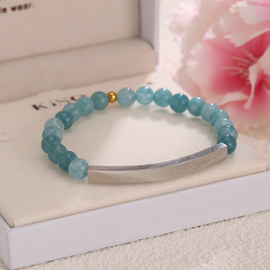 Pulsera <span class=keywords><strong>de</strong></span> tubo curvado <span class=keywords><strong>de</strong></span> acero inoxidable grabada en blanco con cuentas <span class=keywords><strong>de</strong></span> piedra natural <span class=keywords><strong>de</strong></span> 6 mm, regalo <span class=keywords><strong>de</strong></span> cumpleaños CE para parejas, amantes, corazón bondoso - Product Image 2