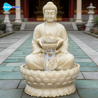 Outdoor Large Hand-Carved Traditional Marble Buddha Statue with Custom Fountain for Garden & Temple Decoration