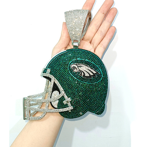 Nouveau <span class=keywords><strong>collier</strong></span> personnalisable de 6 pouces avec casque d'aigle de <span class=keywords><strong>Philadelphie</strong></span> en strass vert, style hip-hop tendance - Product Image 6