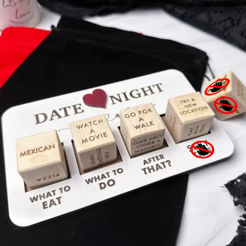2024 factory wholesale custom Wooden decision dice Couples Gifts new date idea Romantic 1 Set date night dice with Tray