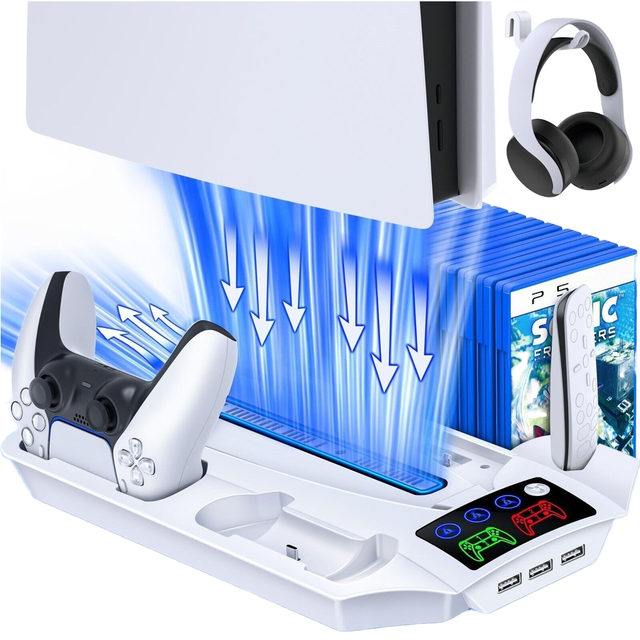 Dual Controller Charger Station Multi-Function P5 Console Cooling Fan Stand Game Accessories With High-Efficiency Charging Base