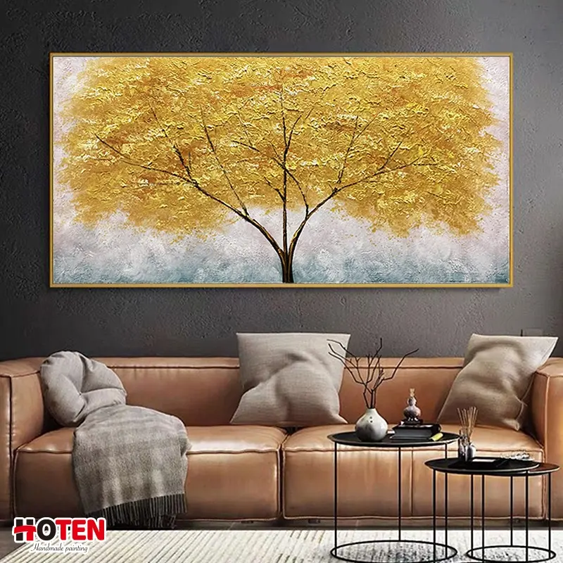 Dipinto a mano astratta della pittura a olio oro albero di natale appeso pittura moderna foglia oro pittura decorativa