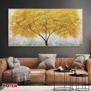 Pintura al Óleo Abstracta Decorativa Moderna con Hojas Doradas, Pintada a Mano, con Escena de Árbol, sobre Lienzo, para Decoración de Pared Interior, Tamaño Personalizado - Product Image 1