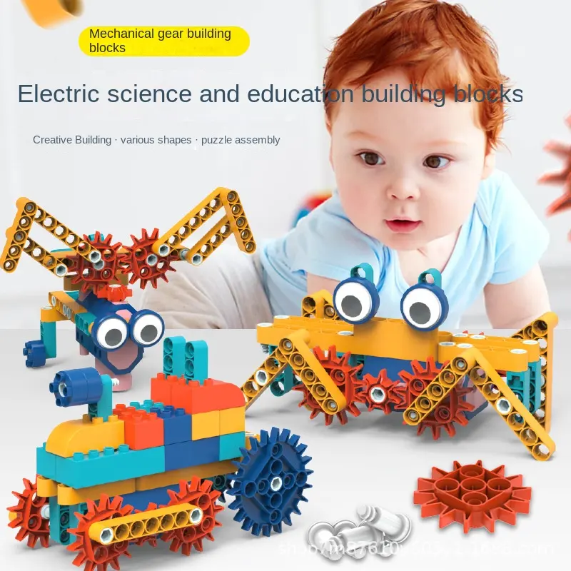 116Pcs blocchi di costruzione di ingranaggi meccanici elettrici per bambini educazione scientifica assemblaggio di particelle di grandi dimensioni giocattoli educativi ragazzi