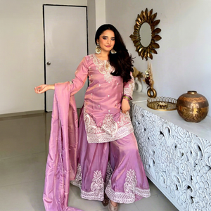 Collection de vêtements pour femmes Antra Lifestyle, tendance, nouvelle collection, sharara en faux georgette avec broderie cousue, réversible, pour mariage et fête - Product Image 1