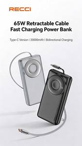 RECCI RPB-P72 20000mAh <b>65W</b> Fast Charging <b>Power</b> <b>Bank</b> with Built-in Retractable Cable Portable Charger - Product Image 4