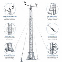 Torre de Medición de Viento de Grado Científico para Datos Meteorológicos Precisos, Mástil de Rejilla Estabilizado con Anemómetro y Soporte para Vainas de Viento