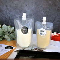 Pochette transparente à bec verseur en plastique de qualité alimentaire pour l'emballage de boissons liquides, jus, lait, disponible en plusieurs tailles