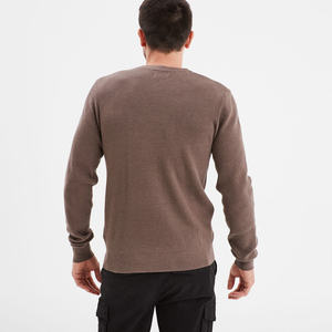 Cozy Boucl Textured Durable Crew Neck Sweater for Men Taupe Lofted <b>Yarn</b> Knitted Breathable Lounge Inspired Comfort Casual Wear - Product Image 3