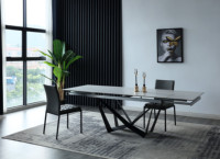 Table à manger extensible en verre trempé super blanc de style moderne et simple avec base en acier inoxydable croisée pour salle à manger