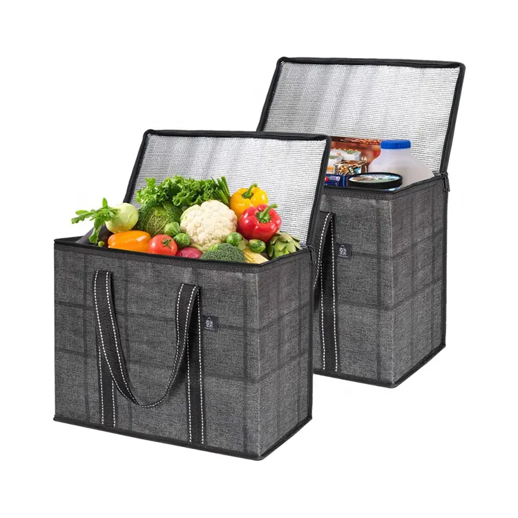 Bolsa de compras portátil OEM ecológica, bolsa refrigeradora de alimentos aislada, bolsa refrigeradora térmica de almuerzo no tejida duradera personalizada
