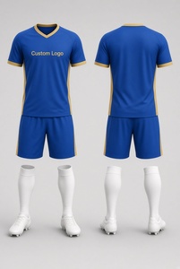 Custom Royal Blue Gold Panel Soccer Kit Full Set Jersey Shorts <b>Socks</b> Football Uniform - Product Image 1