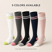 Chaussettes de compression en coton pour femmes, 20 mmHg, hauteur genou, blanches, pour voyage, antidérapantes, élastiques, soutien du mollet, pour avion