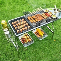 Ensemble de grillades à charbon de bois pliantes et portables en acier inoxydable pour le camping, barbecue et barbecue en plein air