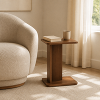 Table d'appoint moderne en noyer et travertin noir avec support central ouvert et étagère inférieure pour chambre, salon, canapé, chevet, décoration intérieure