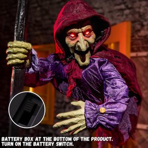 ELAMAS Decorazione di Halloween Animatronica, Strega Volante di 1,8 m, Galleggiante, Attivata dal Suono, Occhi Luminosi Parlanti, Decorazione Horror per Esterni - Product Image 5
