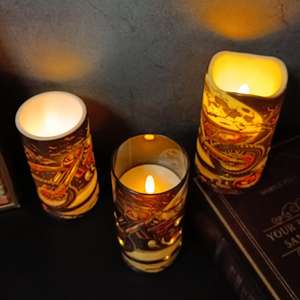 Chauve-souris citrouille <span class=keywords><strong>moto</strong></span> impression Halloween LED pilier <span class=keywords><strong>bougie</strong></span> Trio avec batterie à distance scintillante sans flamme ensemble <span class=keywords><strong>de</strong></span> bougies décoratives - Product Image 3