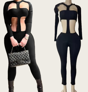 Vivibloook D25JP341 Casual Streetwear Bodycon otoño nuevo hueco Slim Fit manga larga Fitness Yoga monos de mujer monos - Product Image 1