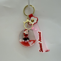 Porte-clés rond en acrylique liquide, breloque personnalisée avec sangle, paillettes, poisson, pingouin, ours, Père Noël pour cadeau souvenir