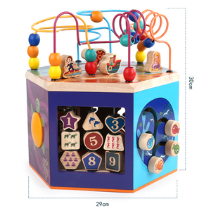 Cube d'activités <span class=keywords><strong>en</strong></span> <span class=keywords><strong>bois</strong></span> multifonctionnel 6 faces pour enfants, mini abaque éducatif à perles labyrinthe - Product Image 1