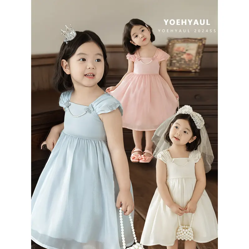 Yehyaul X4394 Mouwloze Kids Satijnen Jurk Kids Peuter Baby Meisjes Prinses Jurken Voor Peuters Party Lace Flower Girl Jurk