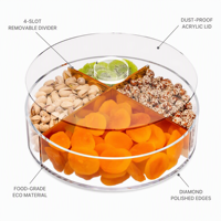 Plateau de service rond en acrylique écologique HOTEAM, compartimenté, pour collations, noix, fruits secs, avec couvercle, boîte en plastique transparente pour aliments