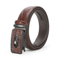 Ceinture en cuir véritable à motif crocodile haut de gamme pour hommes, ceinture automatique en alliage, style épais, décontractée, pour hommes d'âge moyen et jeunes