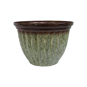 グラデーションブルーのテクスチャードレジン製植木鉢、茶色の縁取り、大口径、屋内外兼用ガーデン用プランター、芸術的な家の装飾に - Product Image 2