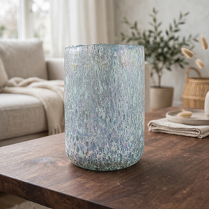 Pot à bougie en verre soufflé à la main irisé, vase décoratif transparent, couleur personnalisée, conteneur cadeau, décoration intérieure - Product Image 1