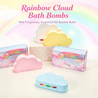 Bombes de bain effervescentes colorées en forme de nuage arc-en-ciel, au sel de mer gris biologique, parfum lait et huiles essentielles, pour enfants