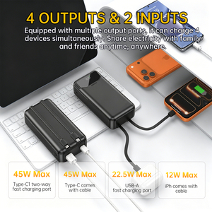 Batterie externe portable 20000 mAh 45W à charge <span class=keywords><strong>rapide</strong></span> avec câbles doubles intégrés, affichage numérique, logo personnalisé AP32E - Product Image 4