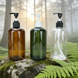 Botella de Plástico PET para Gel de Ducha Verde Ámbar con Bomba Dosificadora, Logotipo Serigrafiado, 250ml 300ml 500ml, Botella de Plástico para Acondicionador Cosmético - Product Image 1