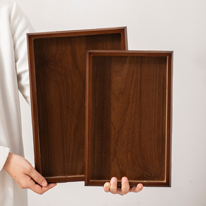 Bandeja de té rectangular de madera maciza color nogal con asa para almacenamiento de pan y repostería en el hogar. - Product Image 4