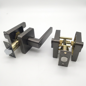 Juego de Manijas de Puerta Cuadradas de Aleación de Zinc en Gris Metálico Mate, Resistentes, con Cerradura Tubular y Pestillo de Seguridad - Product Image 4