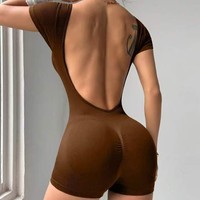 Combinaison moulante sans couture pour femme, col en V profond, dos nu, respirante et confortable, idéale pour le fitness et la gym