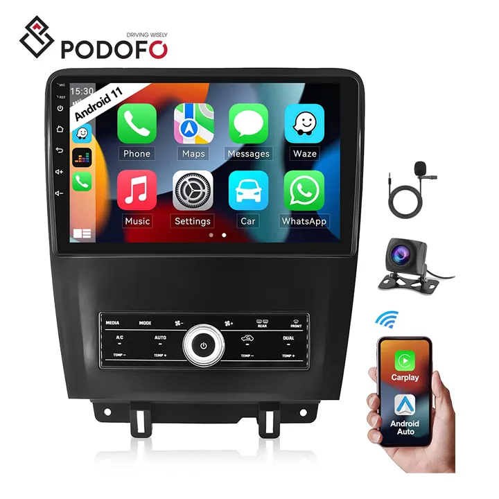 (EE. UU. Stock) Podofo 10,1 ''Android Car Radio Carplay Android Auto GPS RDS HIFI Soporte AHD Cámara para Ford exporta 2010 Mustang