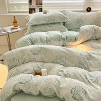Ensemble de 3 draps-housses en velours imprimé jacquard rose lavables pour usage domestique