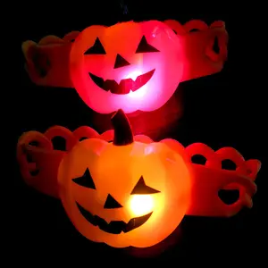 Cheap Light Up Halloween Pumpkin Kids Bracelet Plastic Flashing Led Pumpkin Wristband Bracelet For Kids