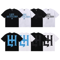 T-shirt unisexe tendance à manches courtes en 100 % coton, col en V, imprimé lettres, bordure contrastante, respirant, idéal pour l'été – Collection Life Hustlers
