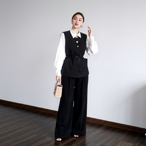 Q905 Custom <b>Womens</b> <b>Black</b> <b>Straight</b> <b>Leg</b> Pants Elegant Business Casual <b>Trousers</b> - Product Image 1