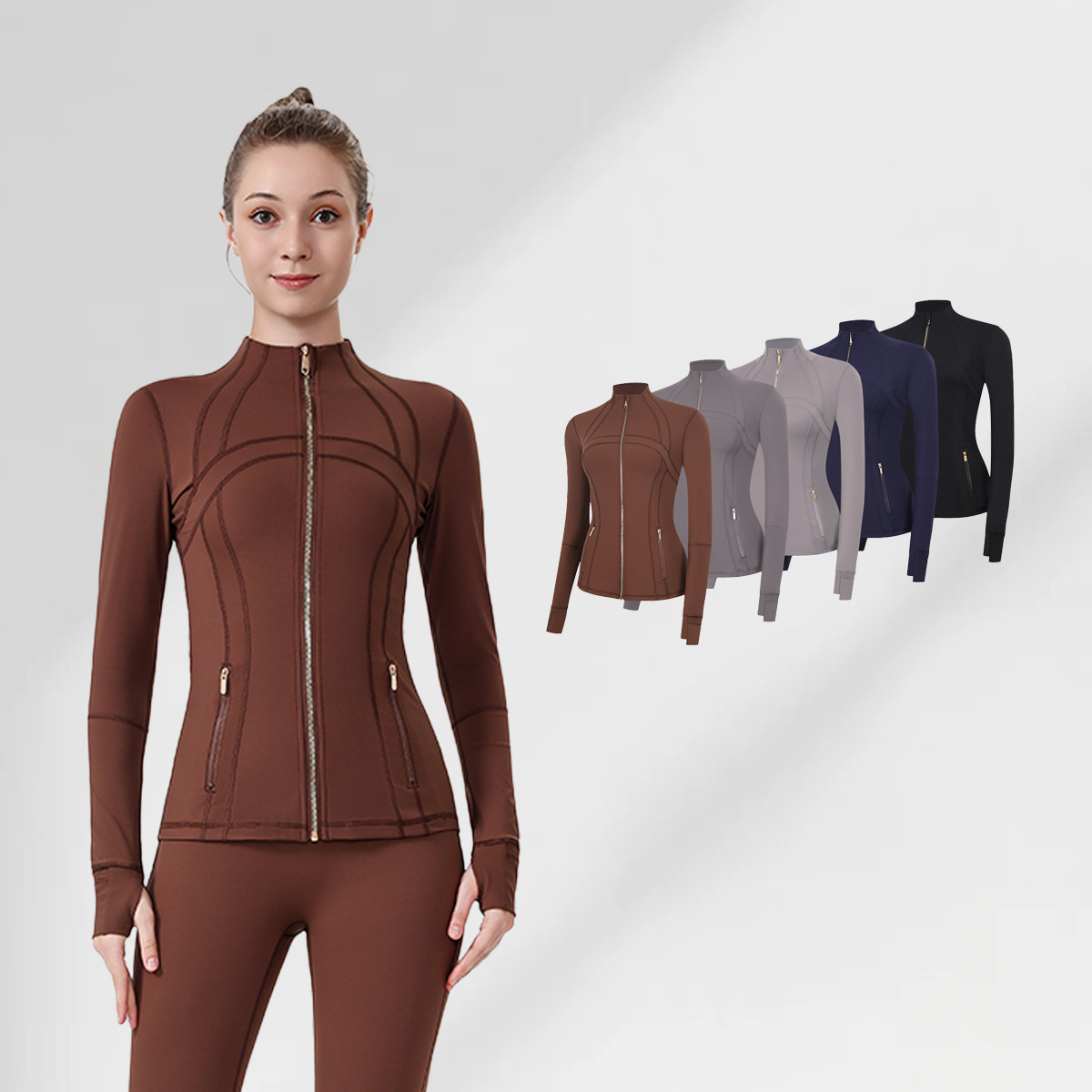 Slim Fit Athletic Jacket Women Stand Up Collar Full Sleeve Zip up Running Top Quick Drying Yoga Fitness Outerwear