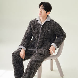 Pigiama Invernale <span class=keywords><strong>da</strong></span> <span class=keywords><strong>Uomo</strong></span> in Pile Grigio Scuro, Durevole, Confortevole, Caldo e Traspirante, con Maniche Lunghe e Motivo a Rombi - Product Image 3