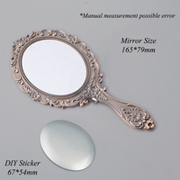 Miroir de poche ovale vintage DIY avec poignée, cadre floral antique, miroir de maquillage portable rétro, cadeaux pour femmes, miroir décoratif