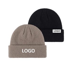 Gorro de punto grueso con bordado y etiqueta tejida personalizada, gorro informal con dobladillo - Product Image 1