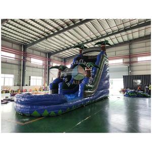 Tobogán Acuático Inflable de una Sola Vía con Diseño de Palmera Tropical, Tobogán Acuático Inflable Azul con Piscina, Alquiler Comercial para Fiestas de <span class=keywords><strong>Verano</strong></span> - Product Image 2